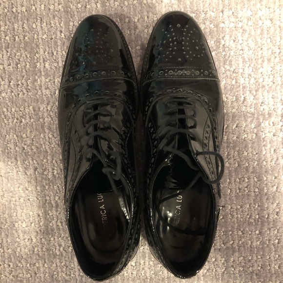 Italian Black Patent Leather Oxford Shoes - Picture 1 of 2